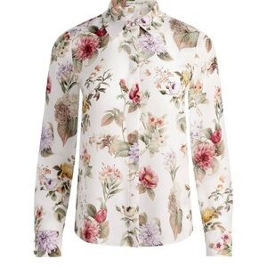 Alice and Olivia Willa Silk Floral Long Sleeve Blouse